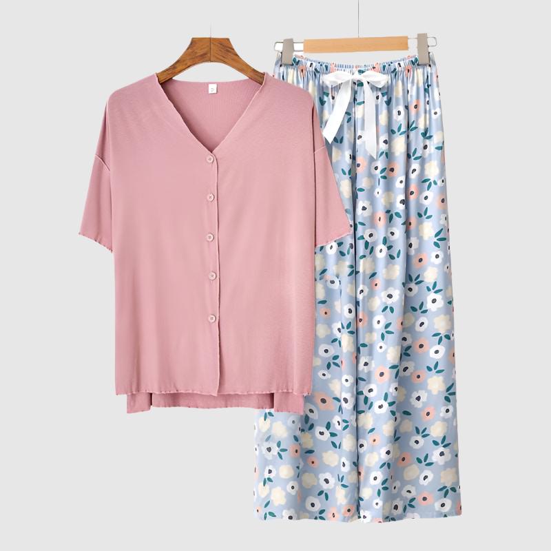 Women's Modal Thin Cotton Silk Pajamas, Loungewear Set - ChoreGirl
