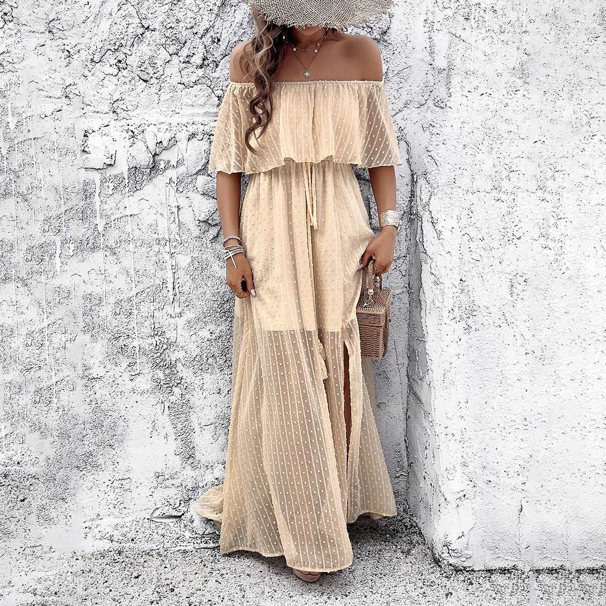 Women's Elegant Off-shoulder Maxi Dress - ChoreGirl