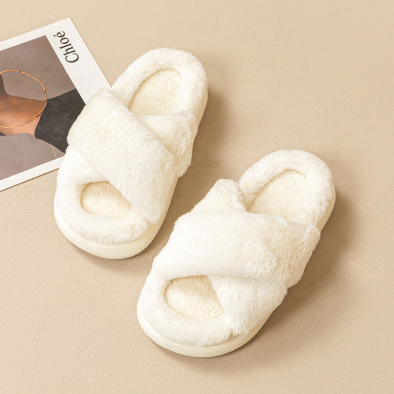 Women's Fashion Cross Fluffy Slippers - ChoreGirl