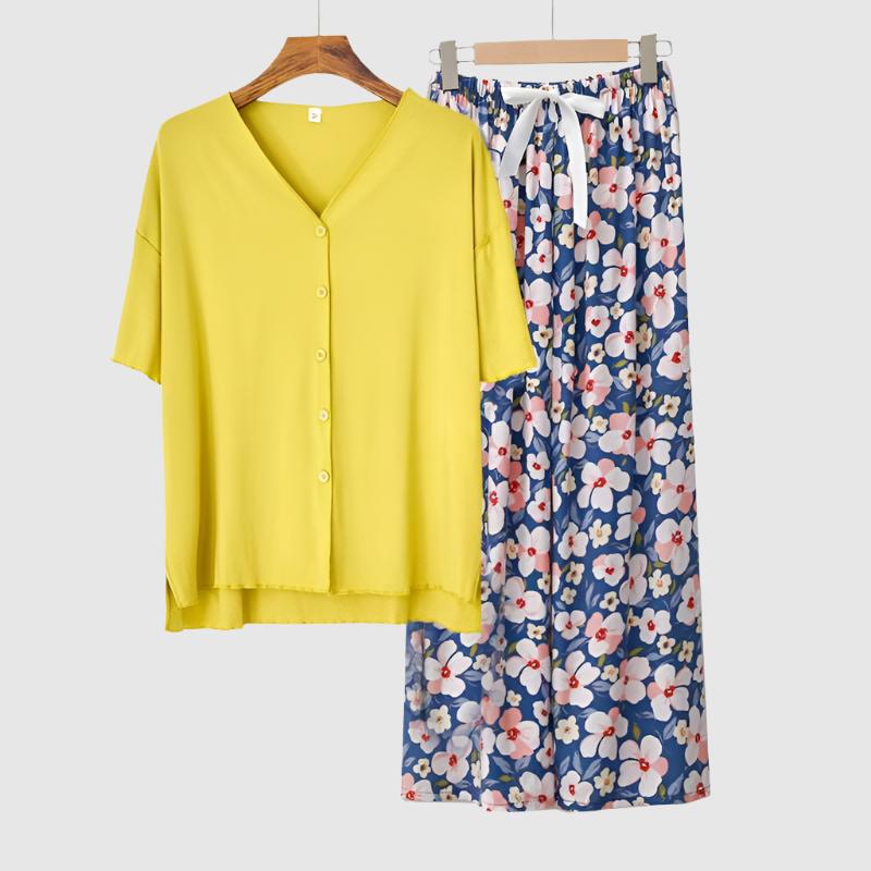 Women's Modal Thin Cotton Silk Pajamas, Loungewear Set - ChoreGirl