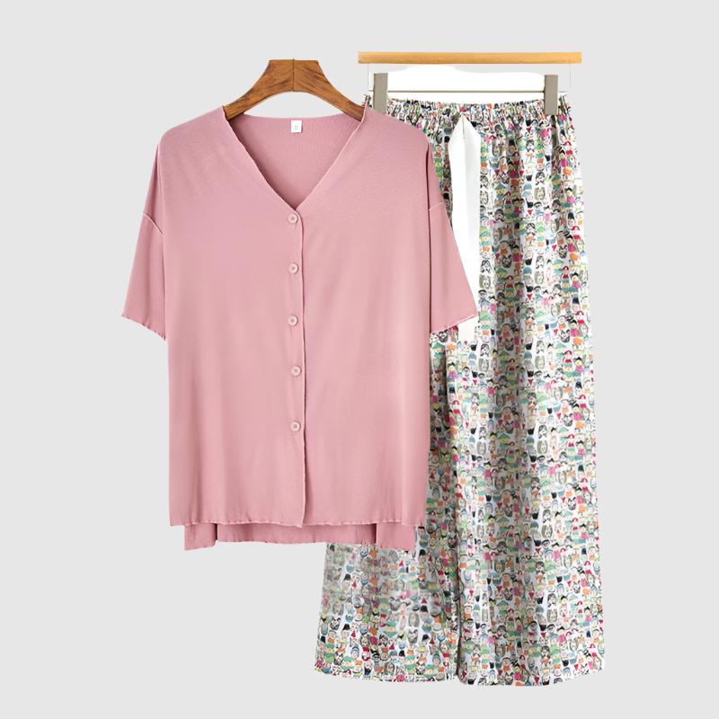 Women's Modal Thin Cotton Silk Pajamas, Loungewear Set - ChoreGirl