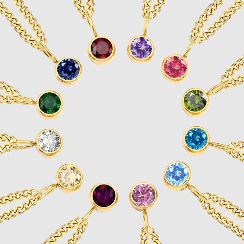 Unisex Stainless Steel Necklace With Diamond Birthstone Pendant - ChoreGirl