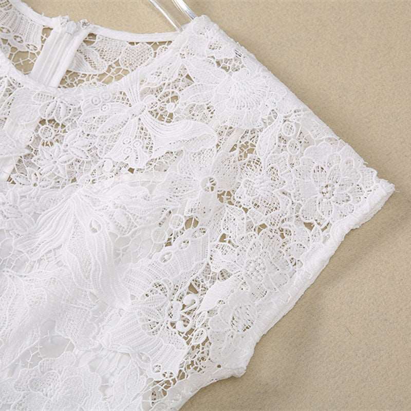 Women's Crocheted Flower Stitching Swing Dress - ChoreGirl