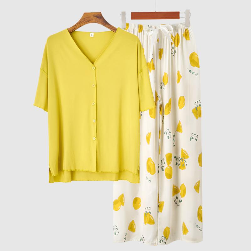 Women's Modal Thin Cotton Silk Pajamas, Loungewear Set - ChoreGirl