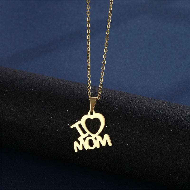 Women's Mother's Day Stainless Steel I Love Mom Heart Pendant Necklace and Earrings Jewelry Set - ChoreGirl