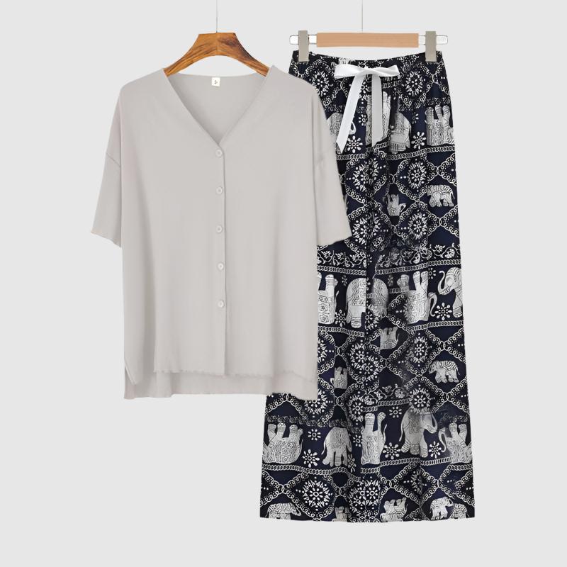 Women's Modal Thin Cotton Silk Pajamas, Loungewear Set - ChoreGirl