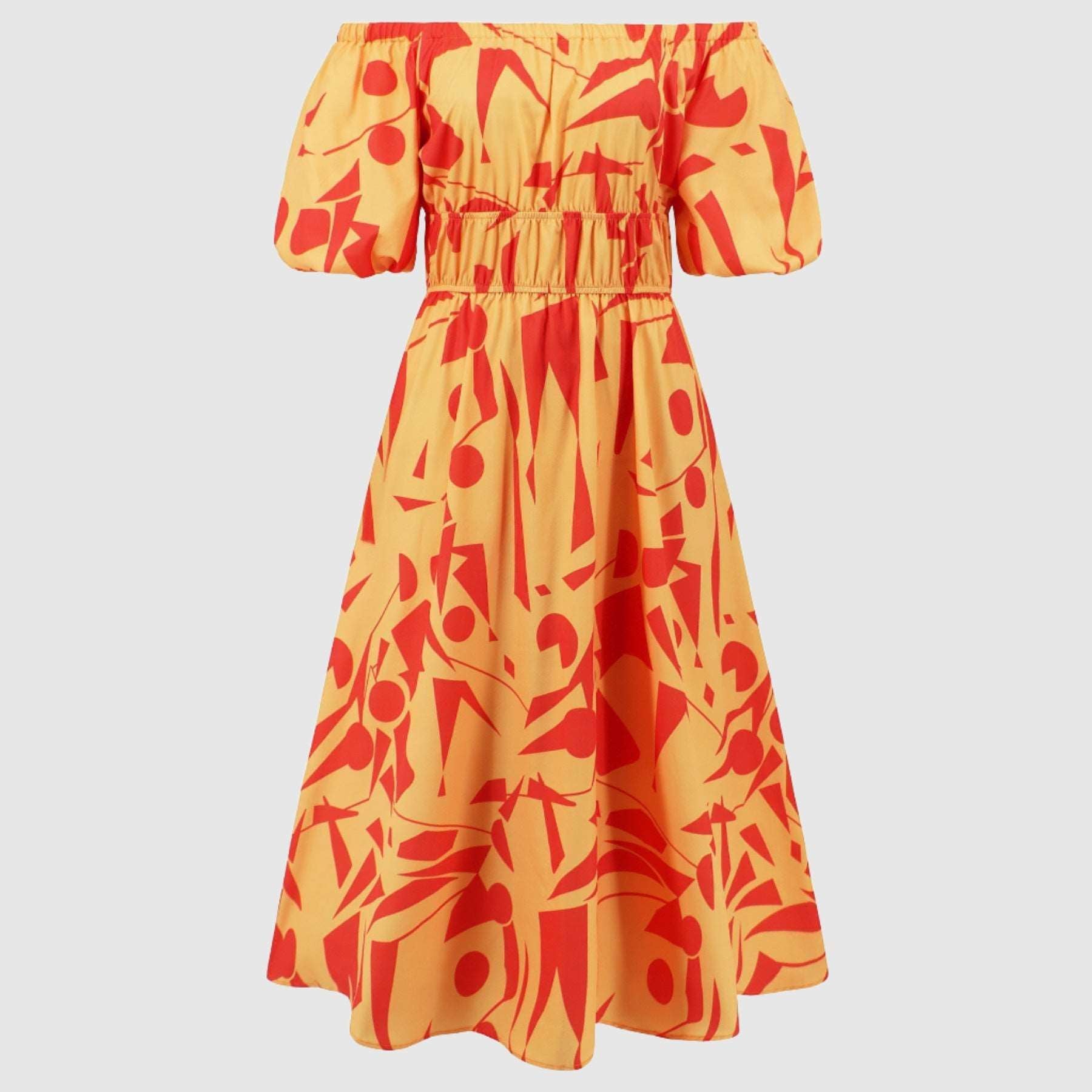 Women's Casual Off-shoulder Bubble Sleeve Large Swing Dress - ChoreGirl