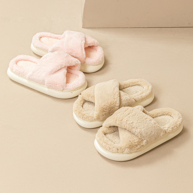 Women's Fashion Cross Fluffy Slippers - ChoreGirl