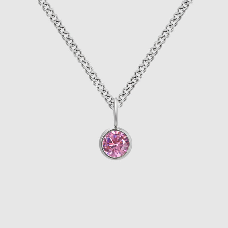 Unisex Stainless Steel Necklace With Diamond Birthstone Pendant - ChoreGirl