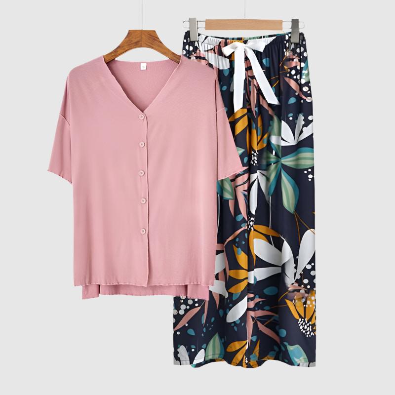 Women's Modal Thin Cotton Silk Pajamas, Loungewear Set - ChoreGirl