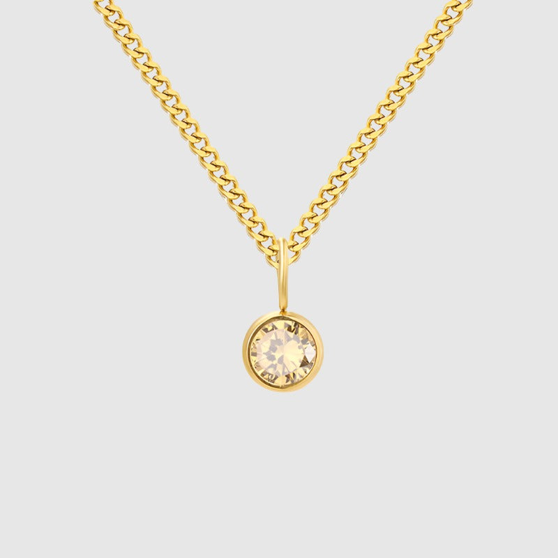 Unisex Stainless Steel Necklace With Diamond Birthstone Pendant - ChoreGirl