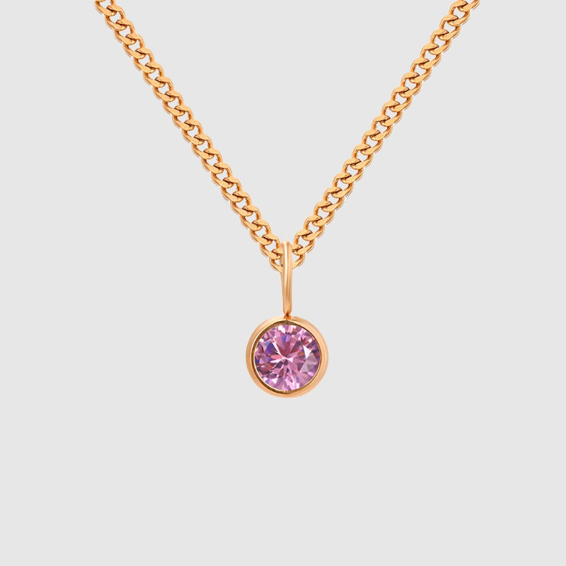 Unisex Stainless Steel Necklace With Diamond Birthstone Pendant - ChoreGirl