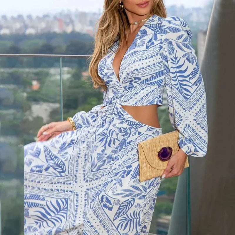 Women's Hollow Out Waist Long Sleeved Dress - ChoreGirl