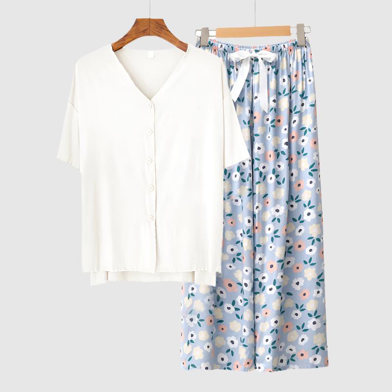 Women's Modal Thin Cotton Silk Pajamas, Loungewear Set - ChoreGirl