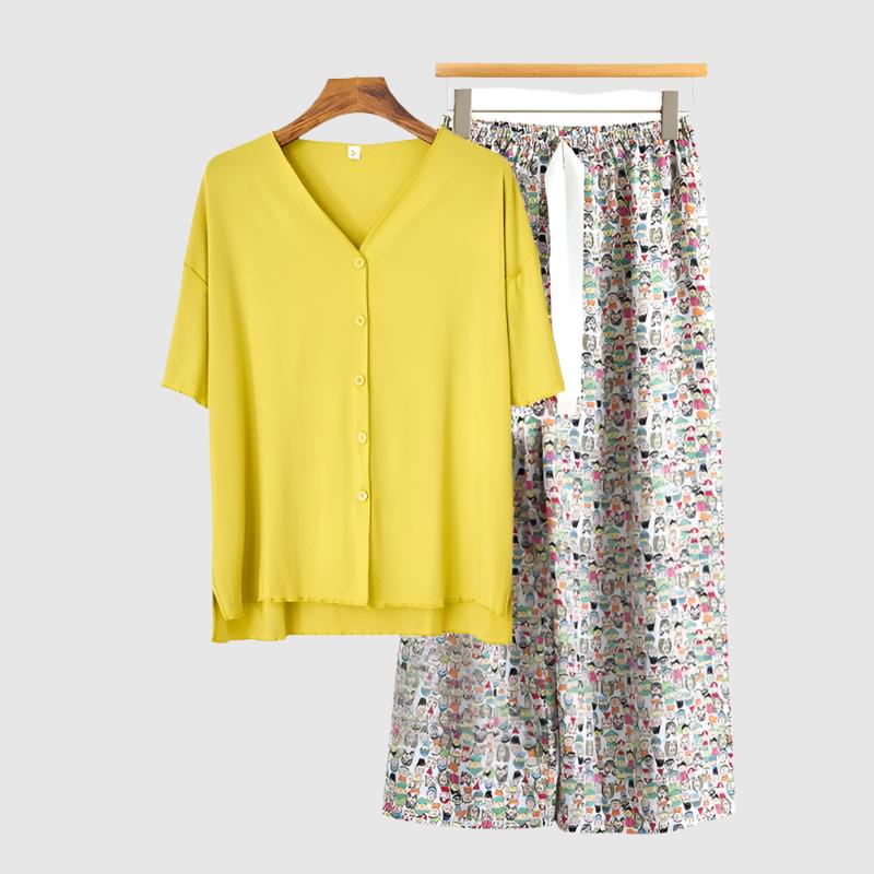 Women's Modal Thin Cotton Silk Pajamas, Loungewear Set - ChoreGirl