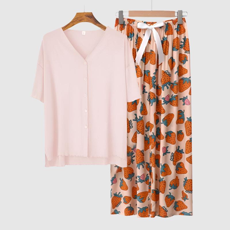 Women's Modal Thin Cotton Silk Pajamas, Loungewear Set - ChoreGirl