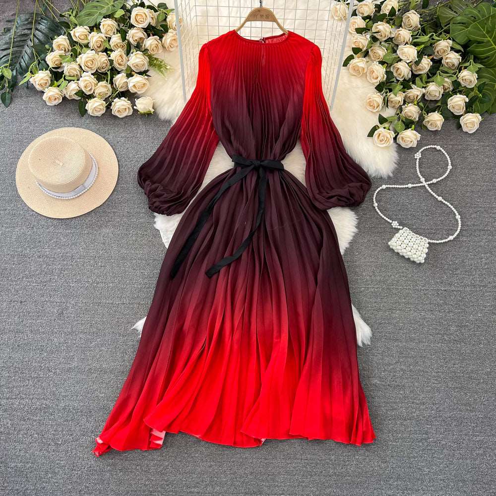 Women's Mid-length A- Line Gradient Pleated Dress - ChoreGirl