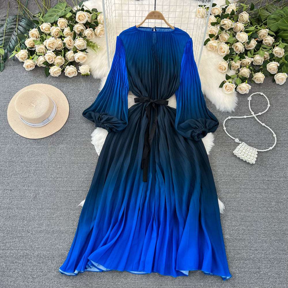 Women's Mid-length A- Line Gradient Pleated Dress - ChoreGirl