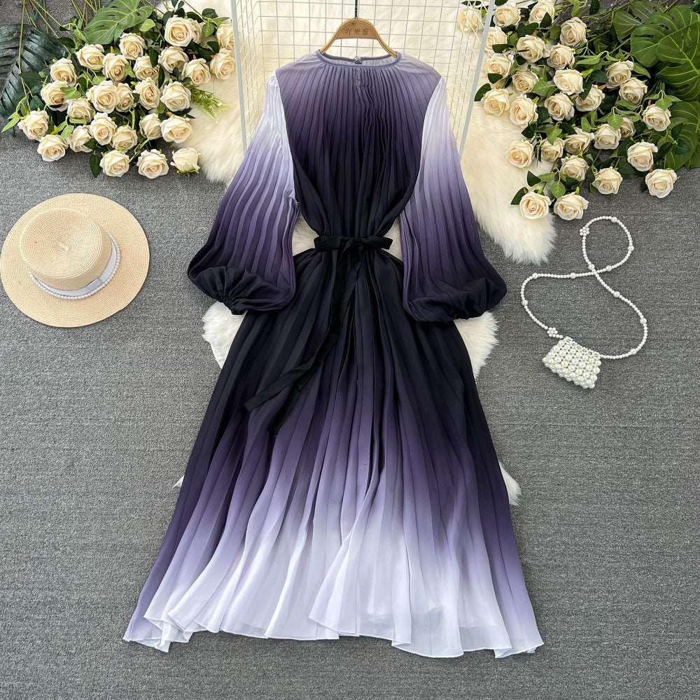 Women's Mid-length A- Line Gradient Pleated Dress - ChoreGirl