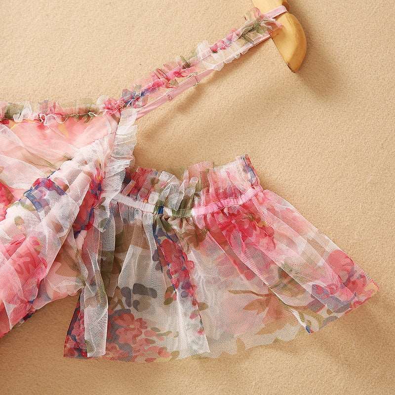 Women's Mesh Floral Print High Waist Dress - ChoreGirl