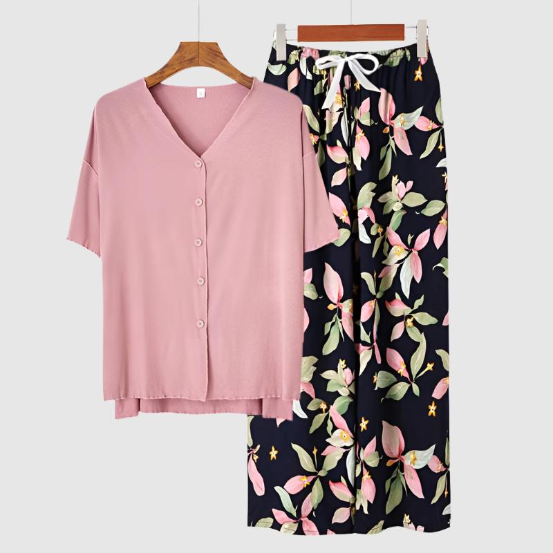 Women's Modal Thin Cotton Silk Pajamas, Loungewear Set - ChoreGirl