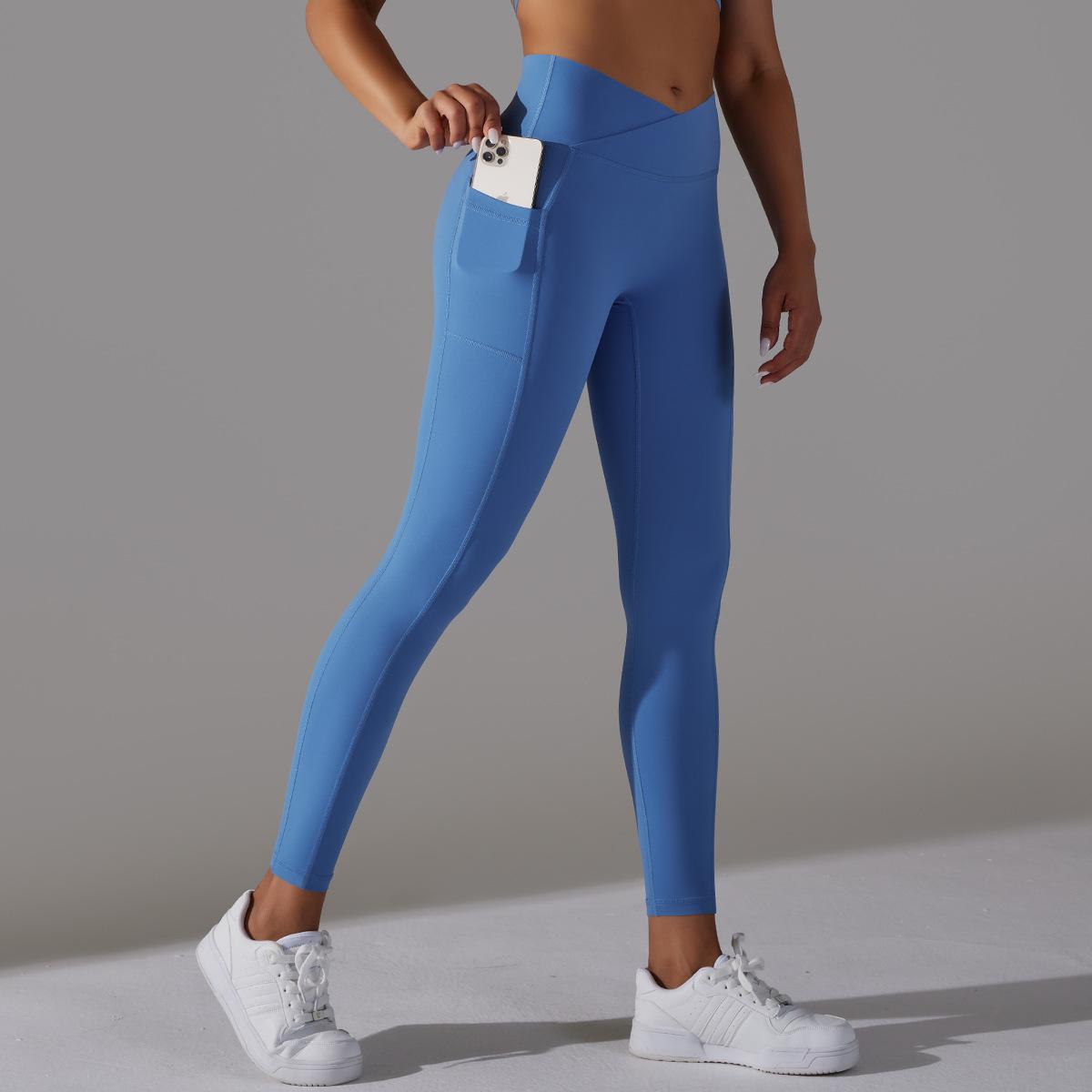 Women's Nude Feel Skin-friendly Cross Waist Stretch Fitness Pants With Pocket - ChoreGirl