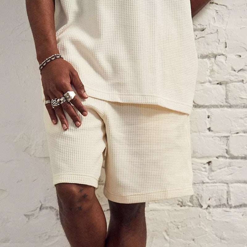 Men's Casual Solid Color Short Sleeved T-Shirt and Shorts Outfit Set - ChoreGirl