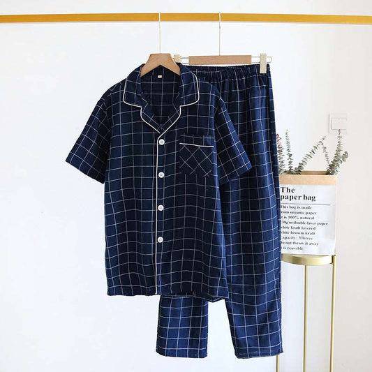 Men's Plaid Short-sleeved Pajamas Set - ChoreGirl
