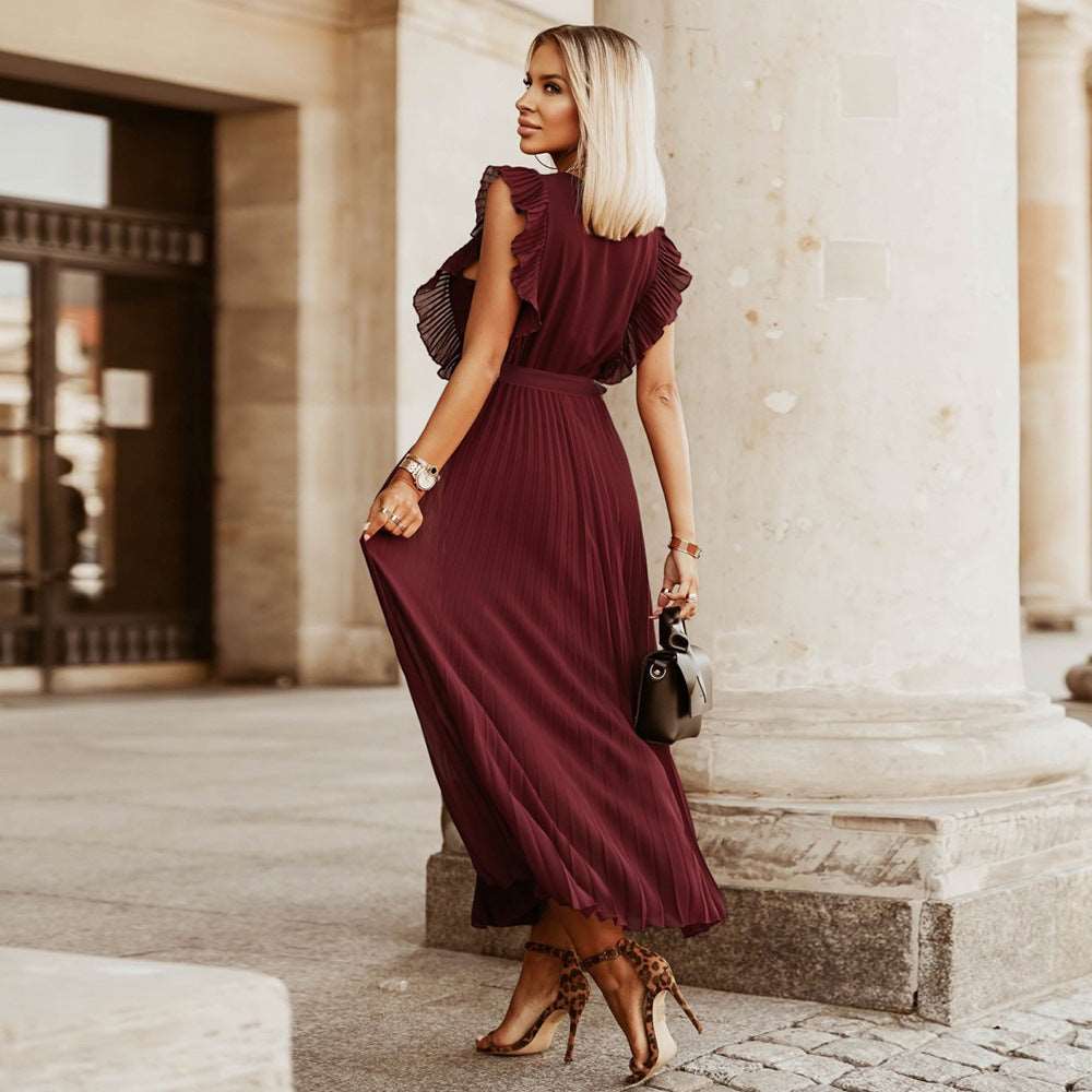 Women's Elegant Ruffle Sleeve Slim Fit Chiffon Dress - ChoreGirl