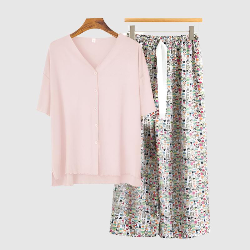 Women's Modal Thin Cotton Silk Pajamas, Loungewear Set - ChoreGirl