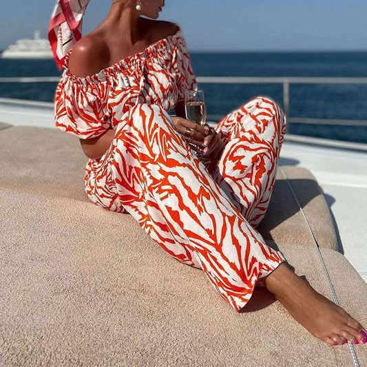 Women's Off-shoulder Short-sleeved Top and Pants Two-piece Outfit Set - ChoreGirl