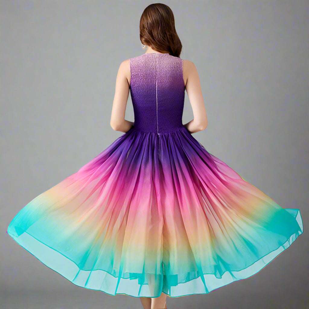 Women's A- Line Rainbow Gradient Chiffon Dress - ChoreGirl