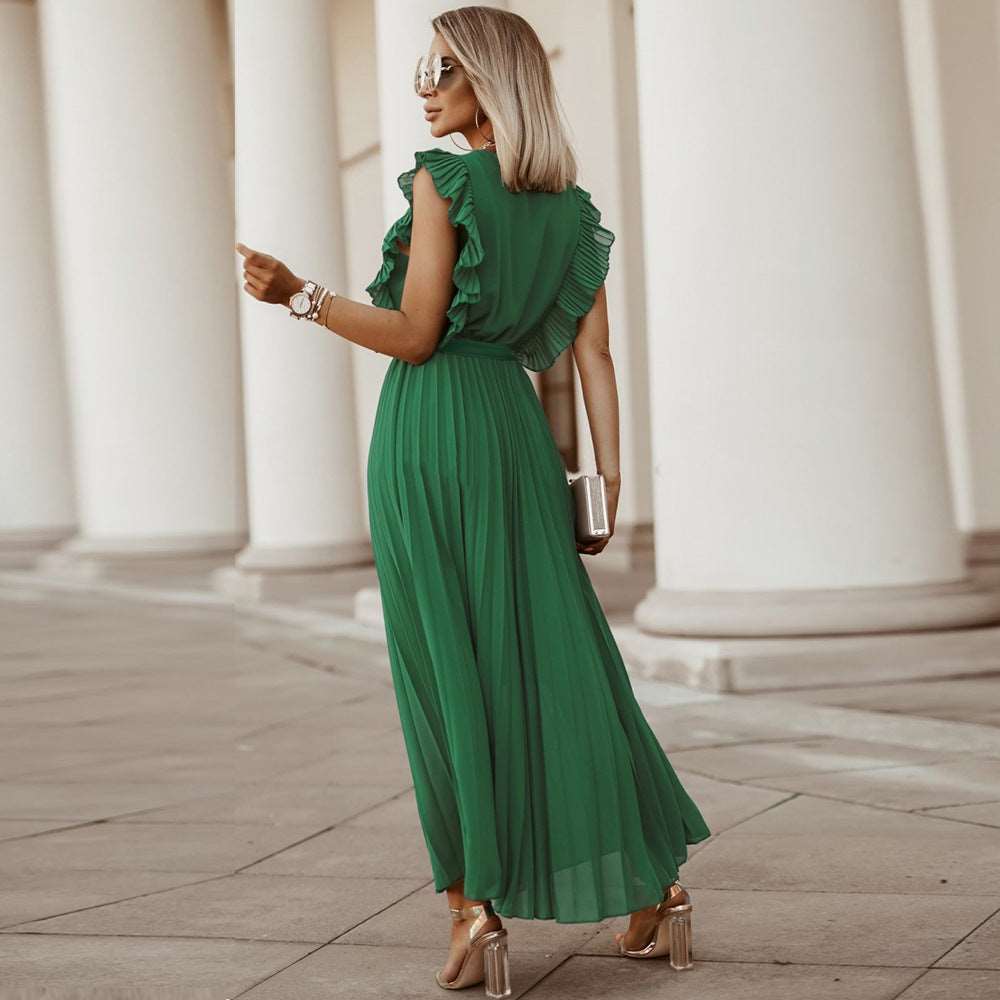 Women's Elegant Ruffle Sleeve Slim Fit Chiffon Dress - ChoreGirl