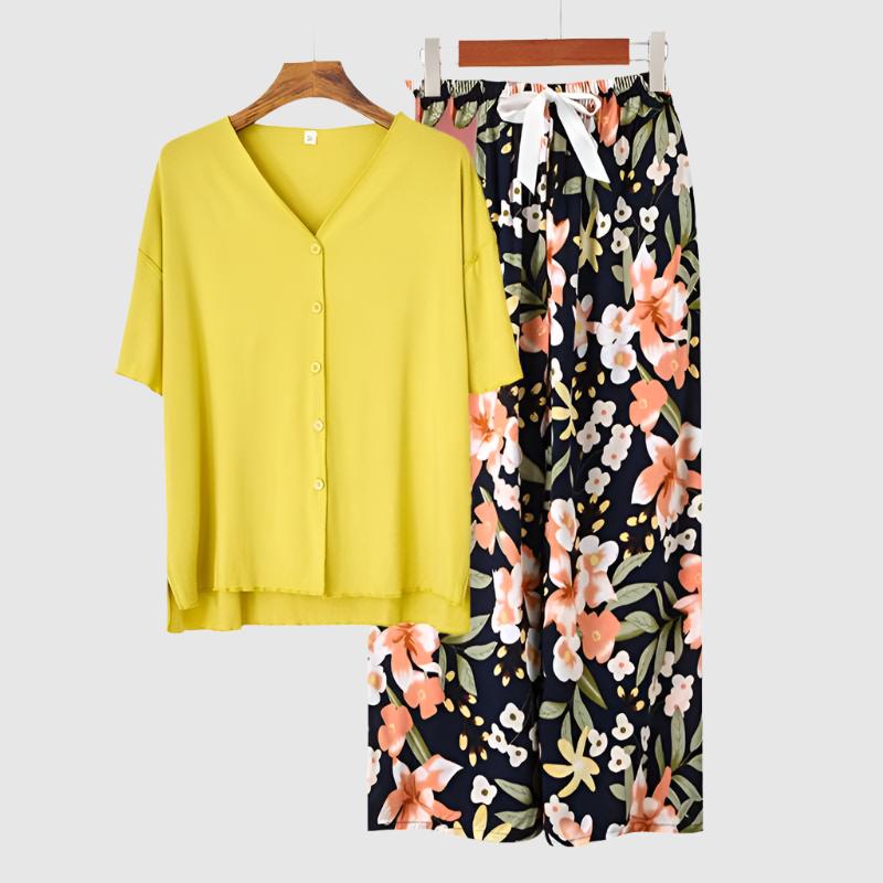 Women's Modal Thin Cotton Silk Pajamas, Loungewear Set - ChoreGirl