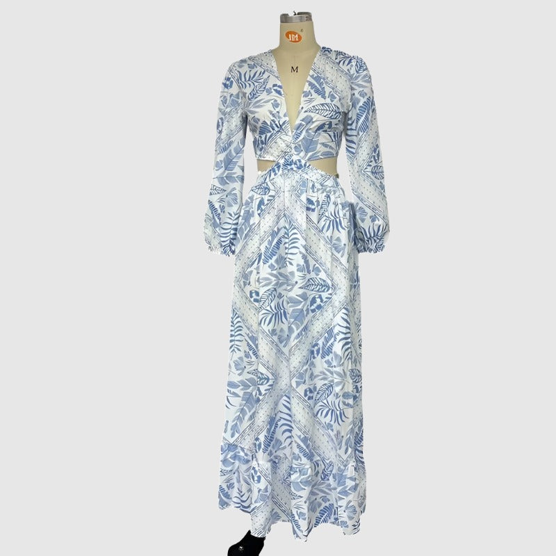 Women's Hollow Out Waist Long Sleeved Dress - ChoreGirl