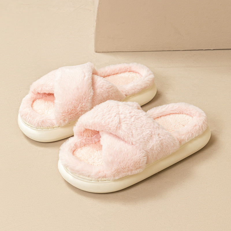 Women's Fashion Cross Fluffy Slippers - ChoreGirl
