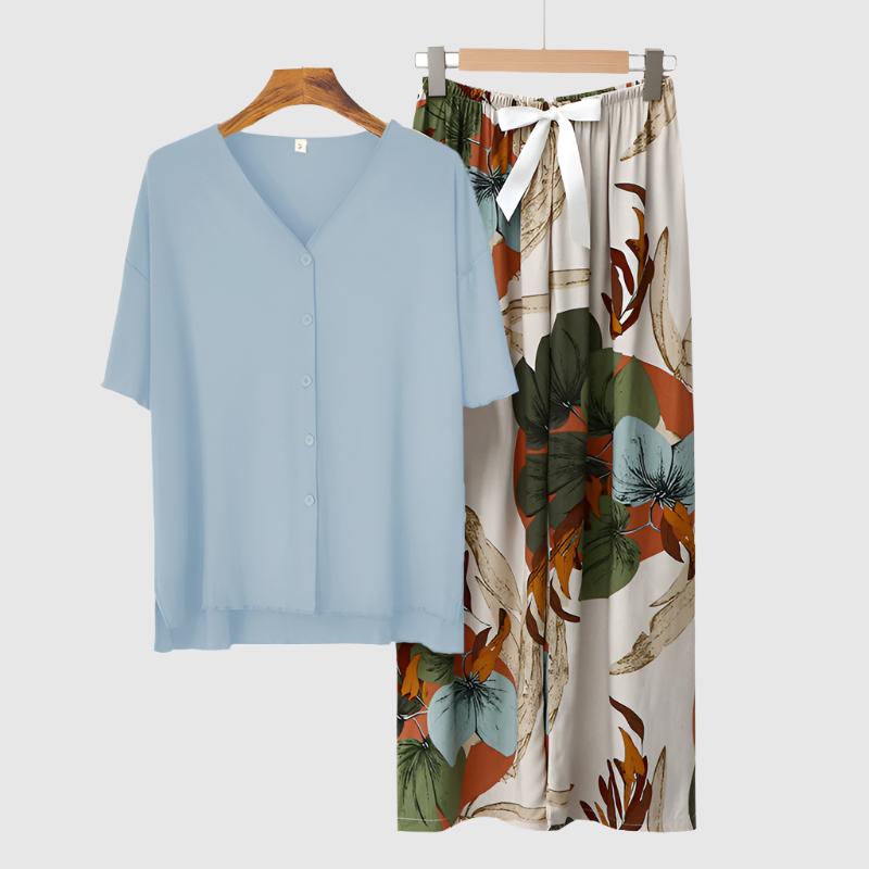 Women's Modal Thin Cotton Silk Pajamas, Loungewear Set - ChoreGirl