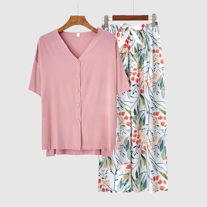 Women's Modal Thin Cotton Silk Pajamas, Loungewear Set - ChoreGirl