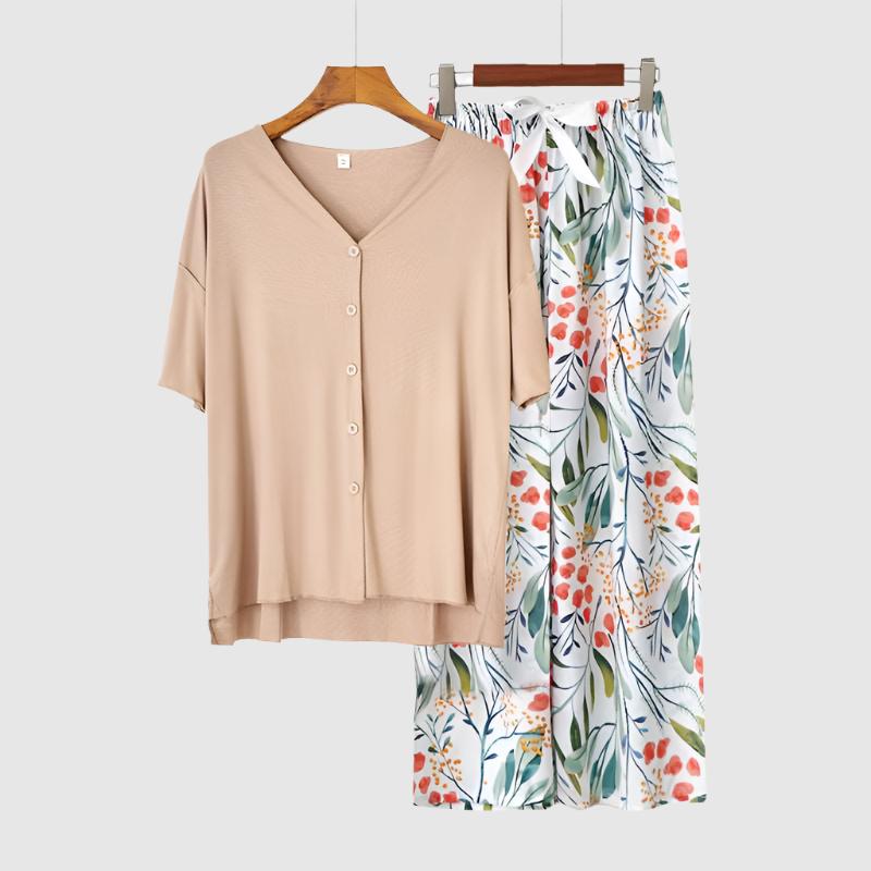 Women's Modal Thin Cotton Silk Pajamas, Loungewear Set - ChoreGirl
