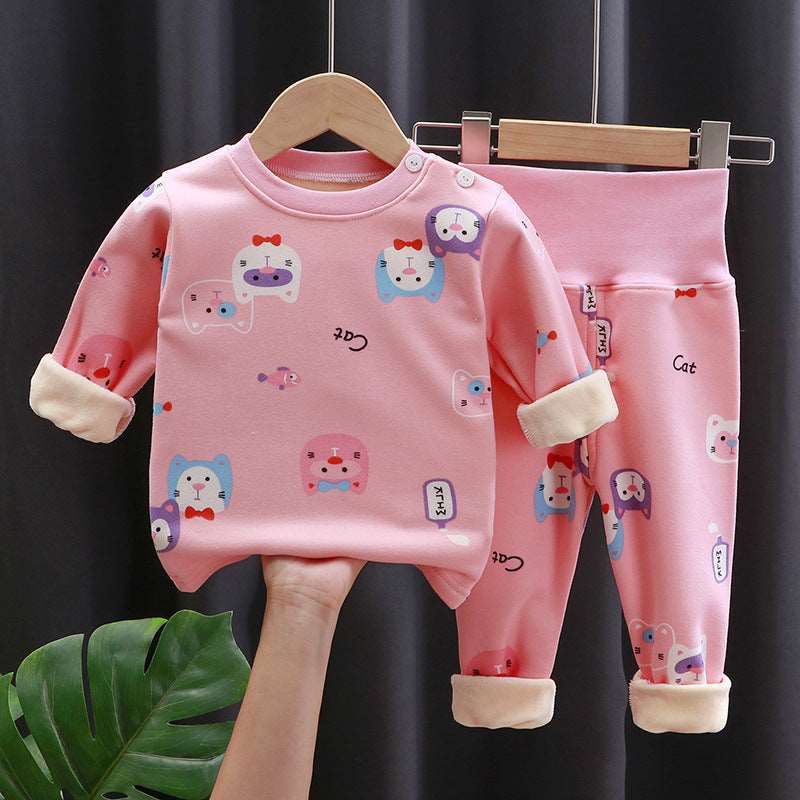 Baby Fleece-lined Thick High Waist Thermal Underwear Set - ChoreGirl