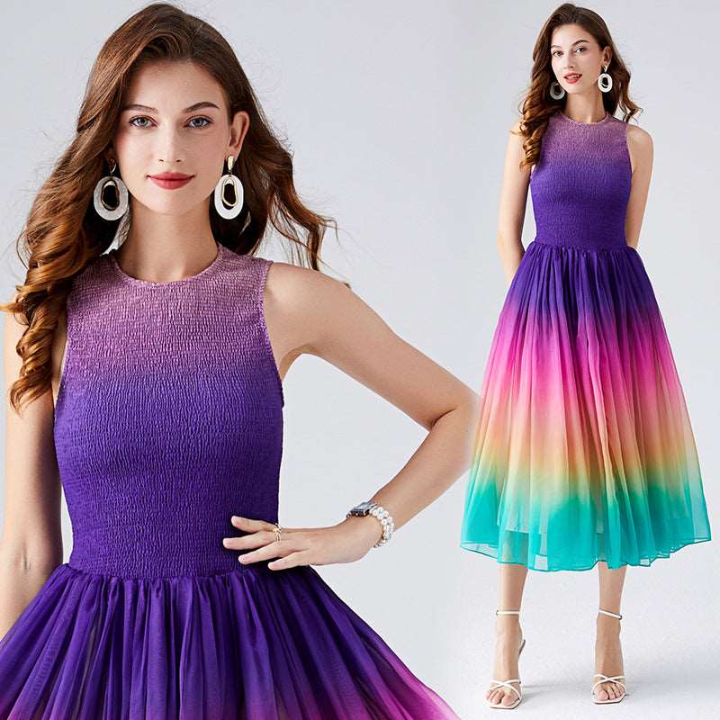 Women's A- Line Rainbow Gradient Chiffon Dress - ChoreGirl