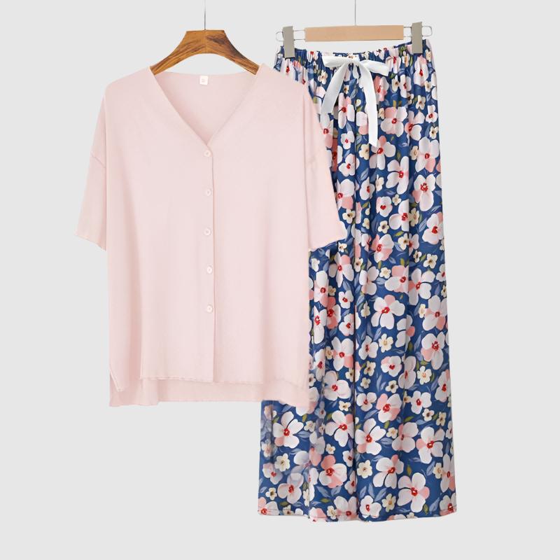 Women's Modal Thin Cotton Silk Pajamas, Loungewear Set - ChoreGirl