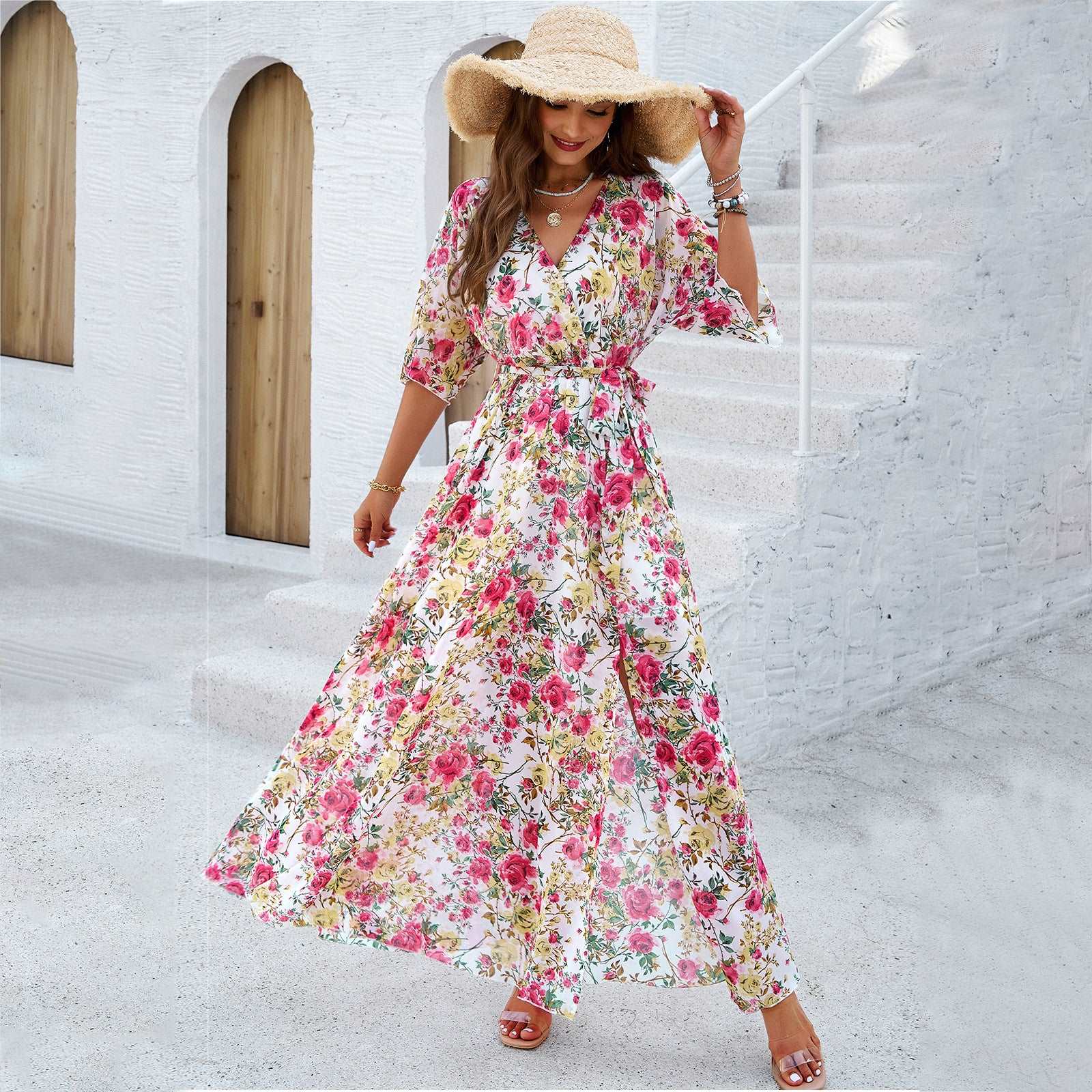 Women's Elegant Printed Maxi Dress - ChoreGirl