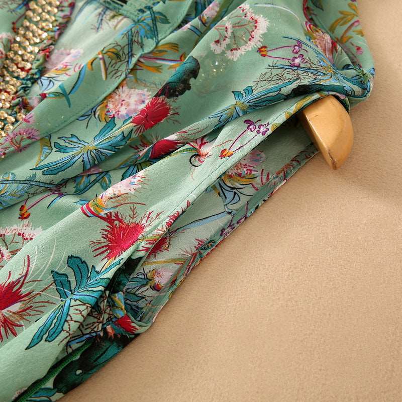 Women's Beaded V-neck Elastic Waist Dress - ChoreGirl