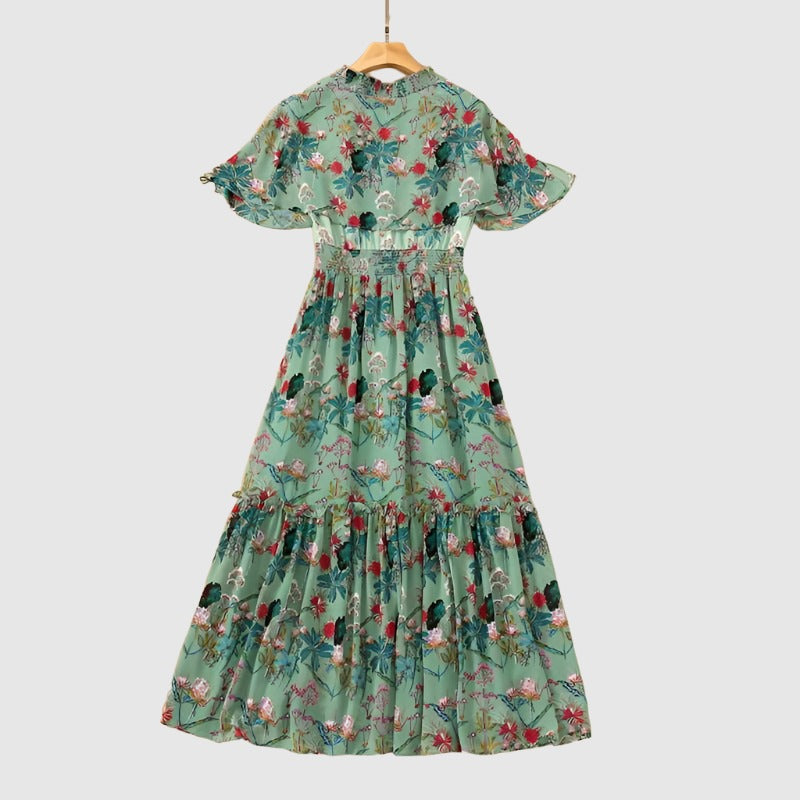 Women's Beaded V-neck Elastic Waist Dress - ChoreGirl