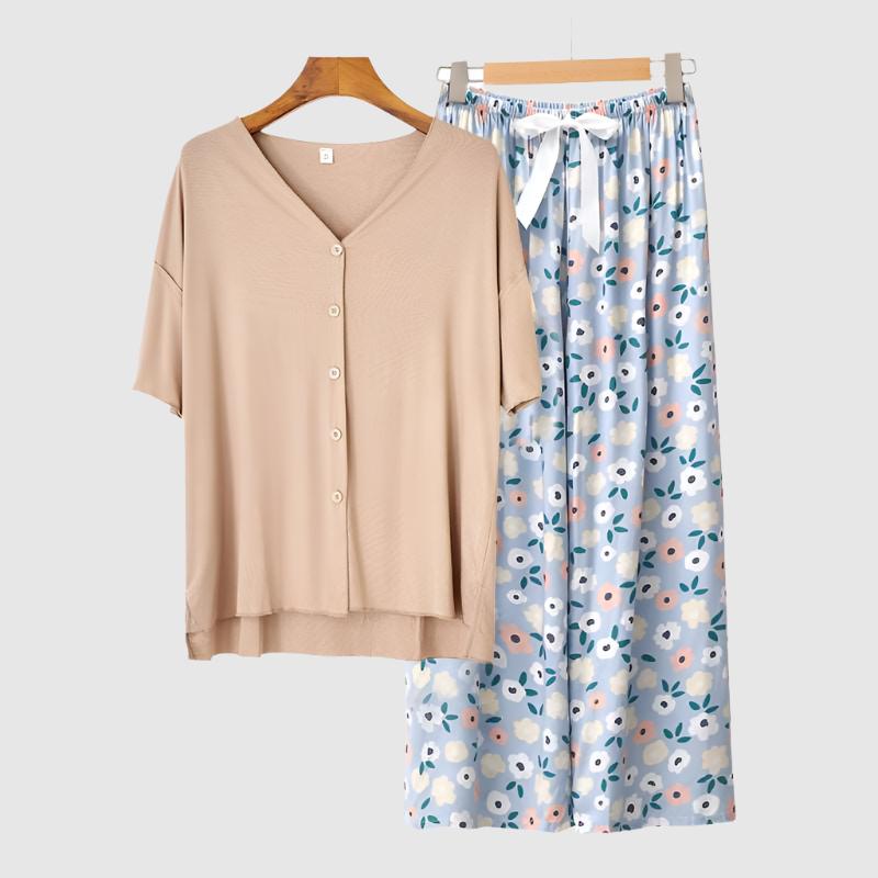 Women's Modal Thin Cotton Silk Pajamas, Loungewear Set - ChoreGirl