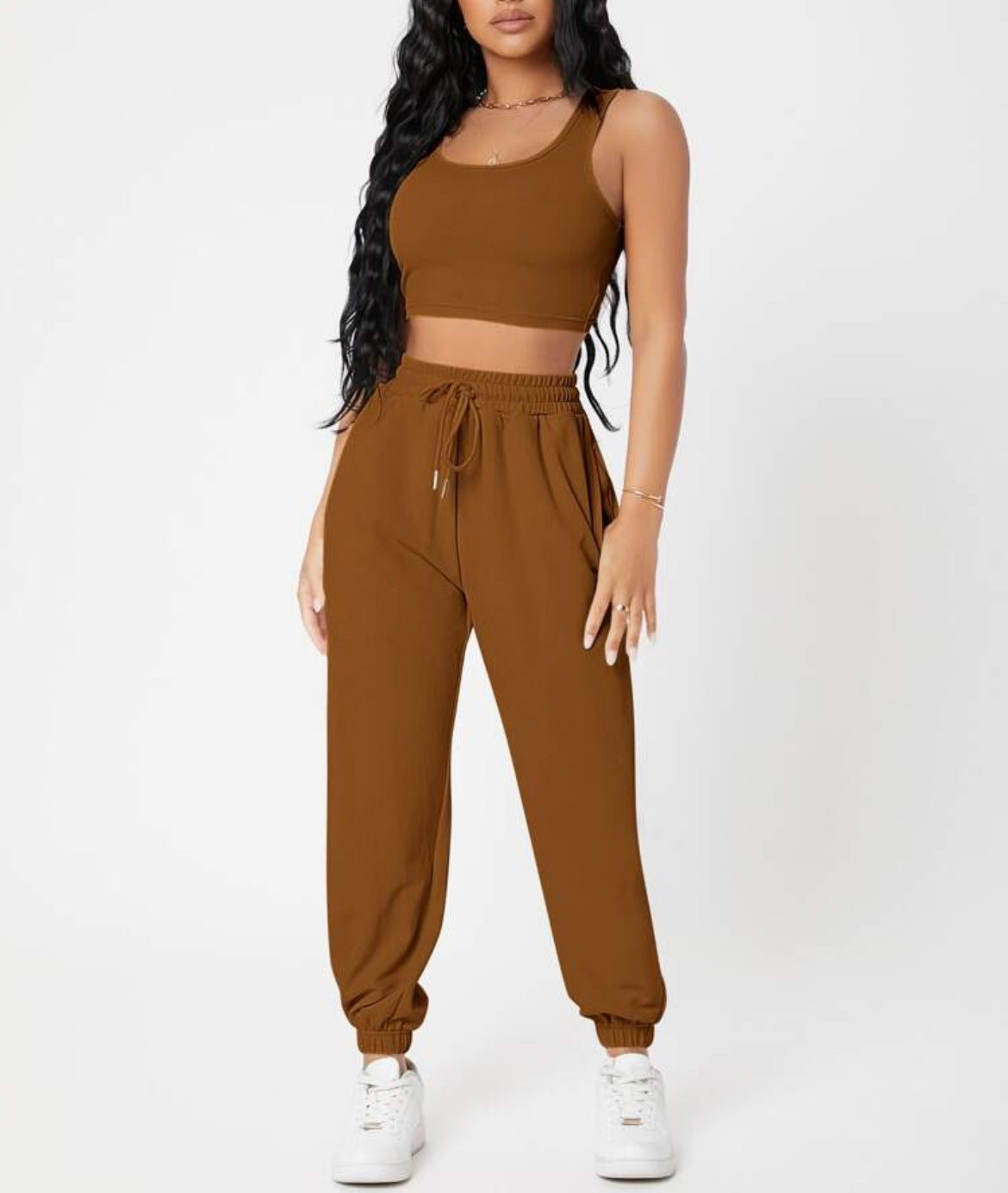 Women's Casual Basics Round Neck Knitted Top and High Waist Pants Outfit Set - ChoreGirl