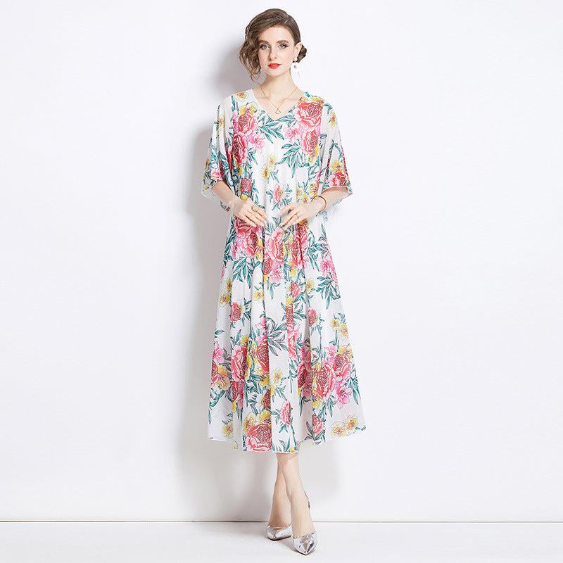 Women's Gentle Flower Print Elegant Dress - ChoreGirl
