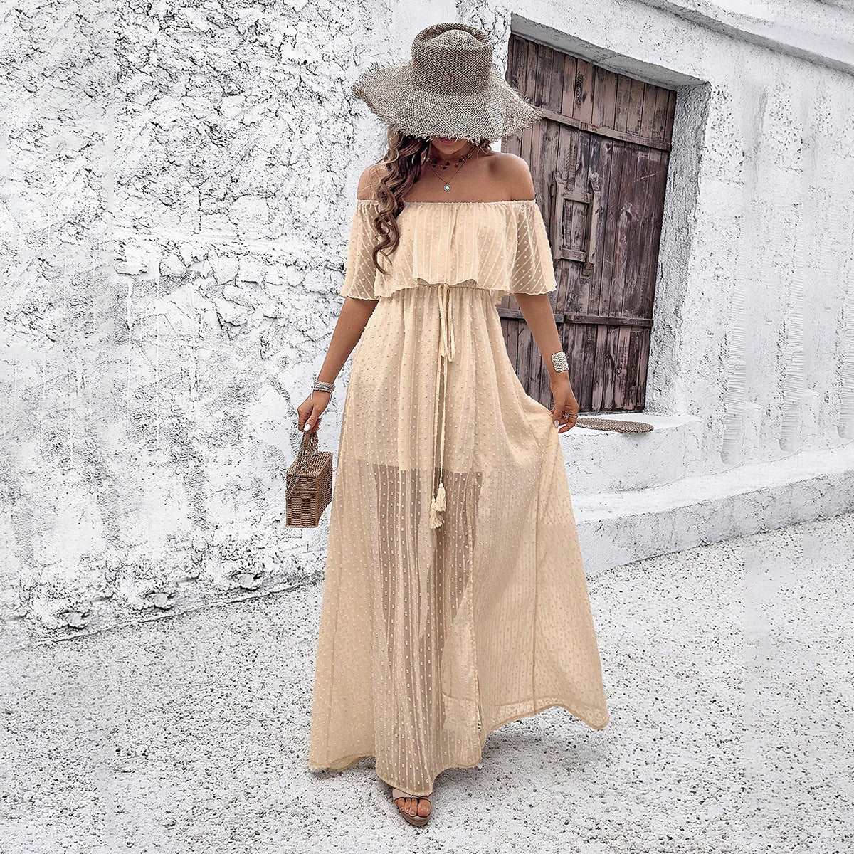 Women's Elegant Off-shoulder Maxi Dress - ChoreGirl