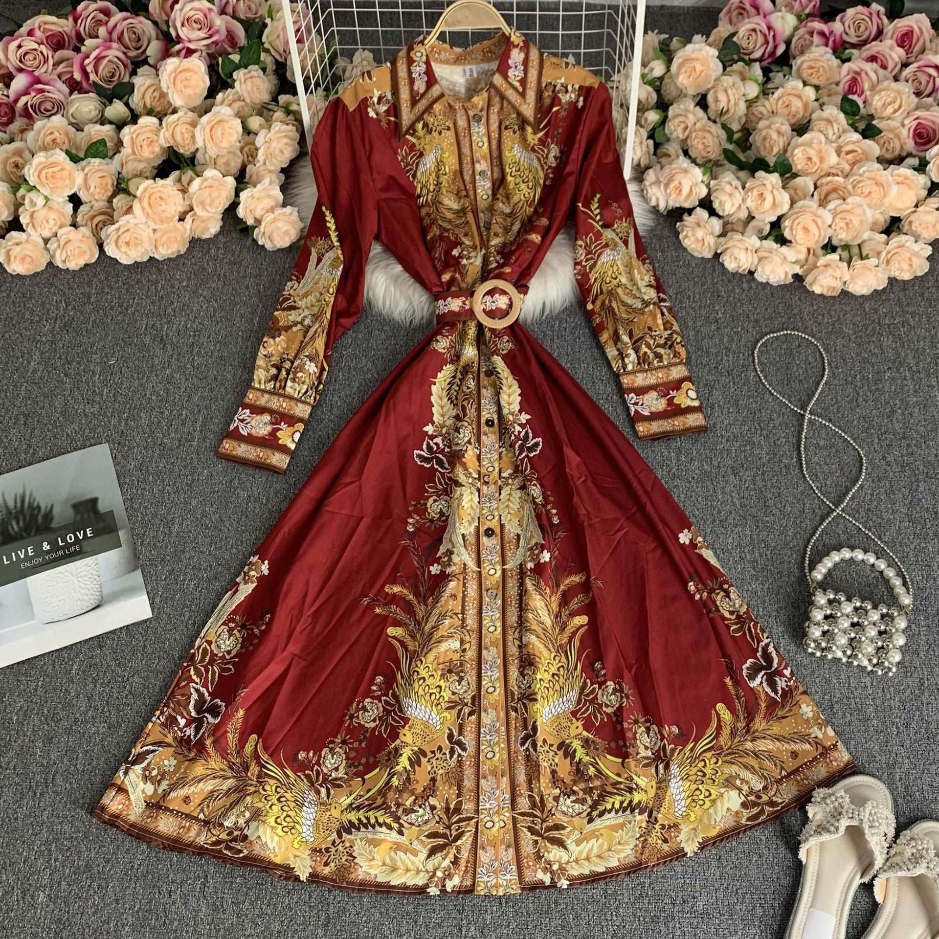 Women's High Waist Round Neck Shirt Dress - ChoreGirl